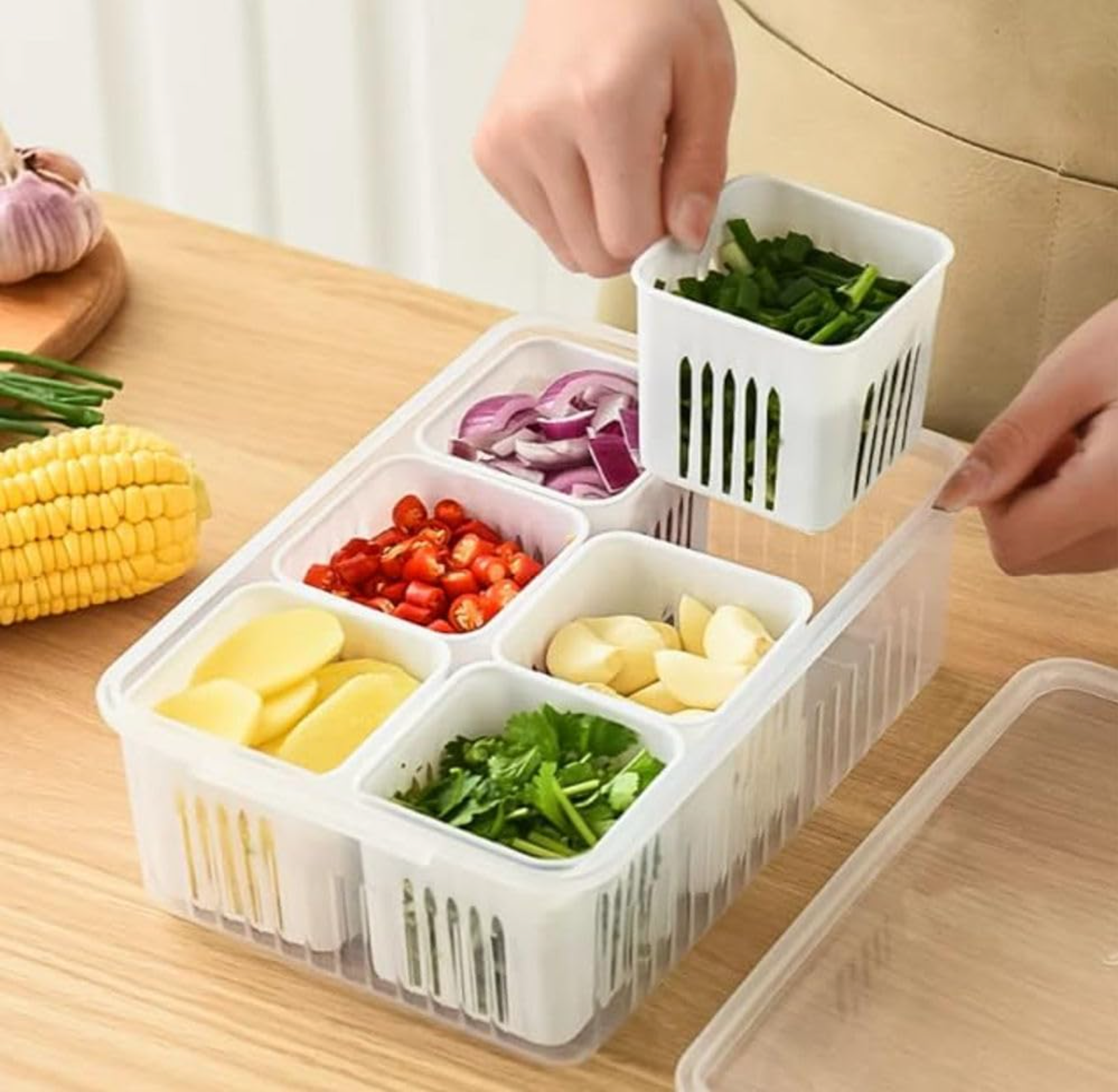 The CheatCode Plastic Fridge Storage Boxes Freezer Storage Containers 6-Grid